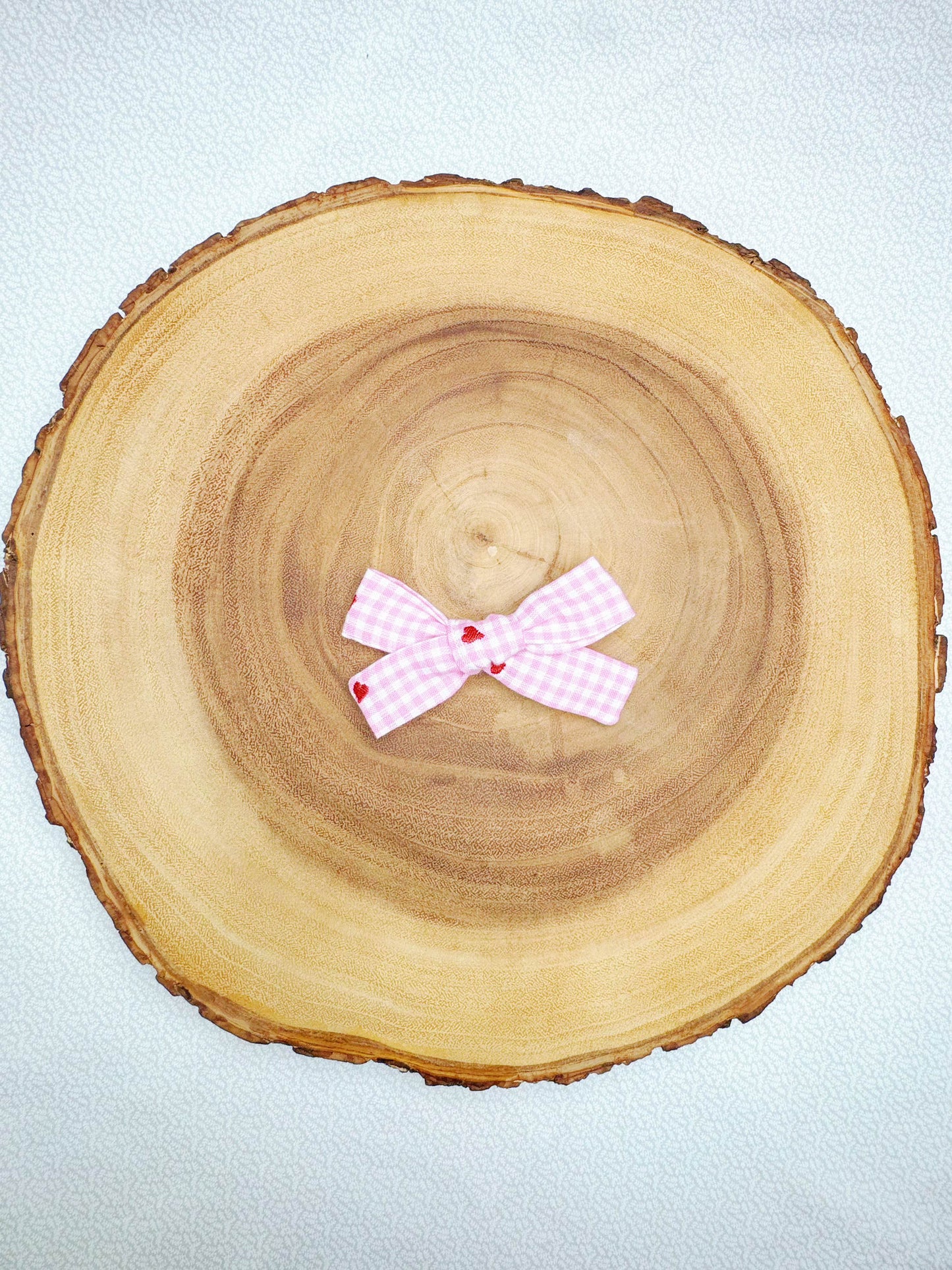 Pink Gingham Hearts Hair Bow