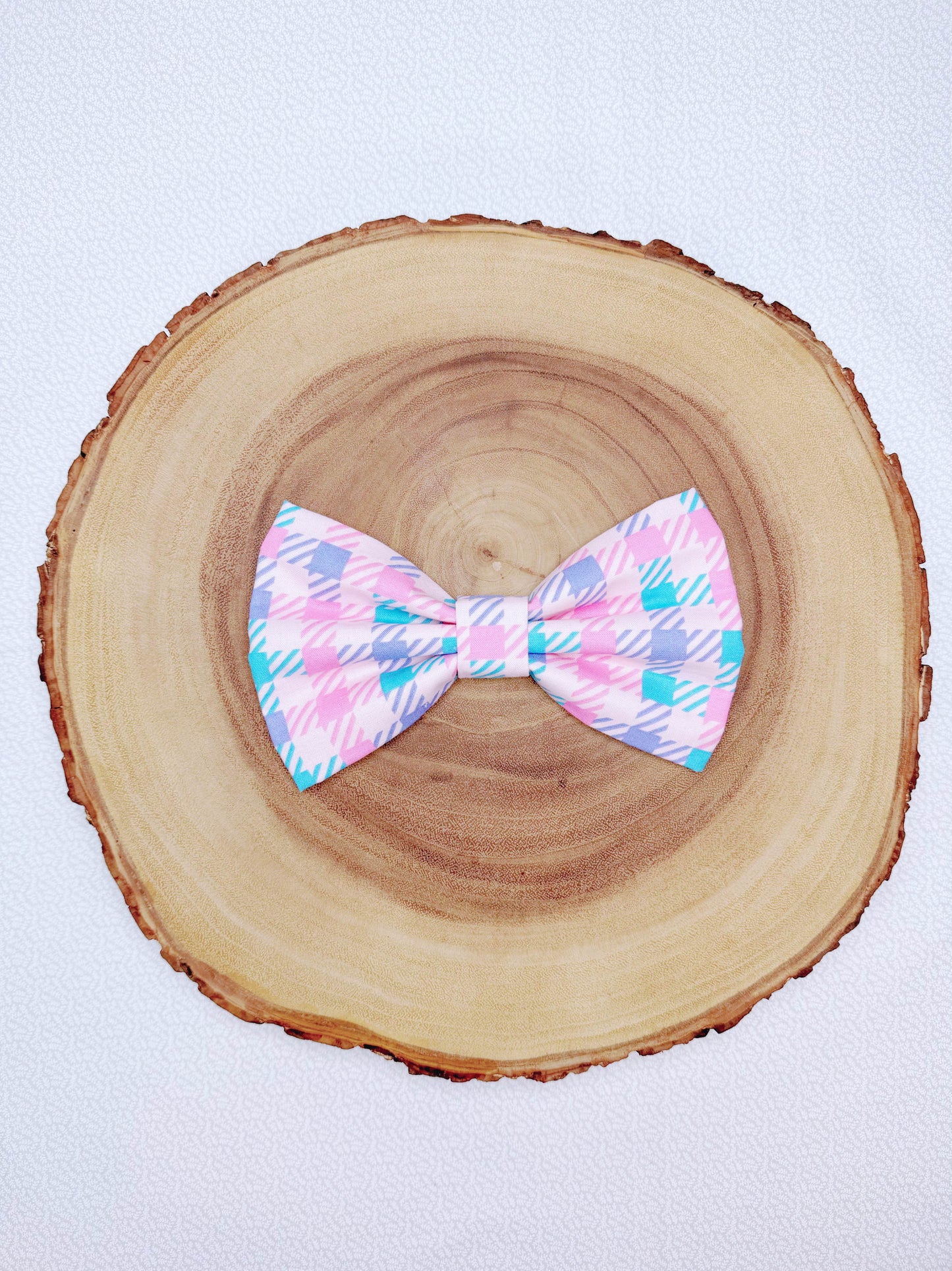 Pink and Blue Plaid Bow