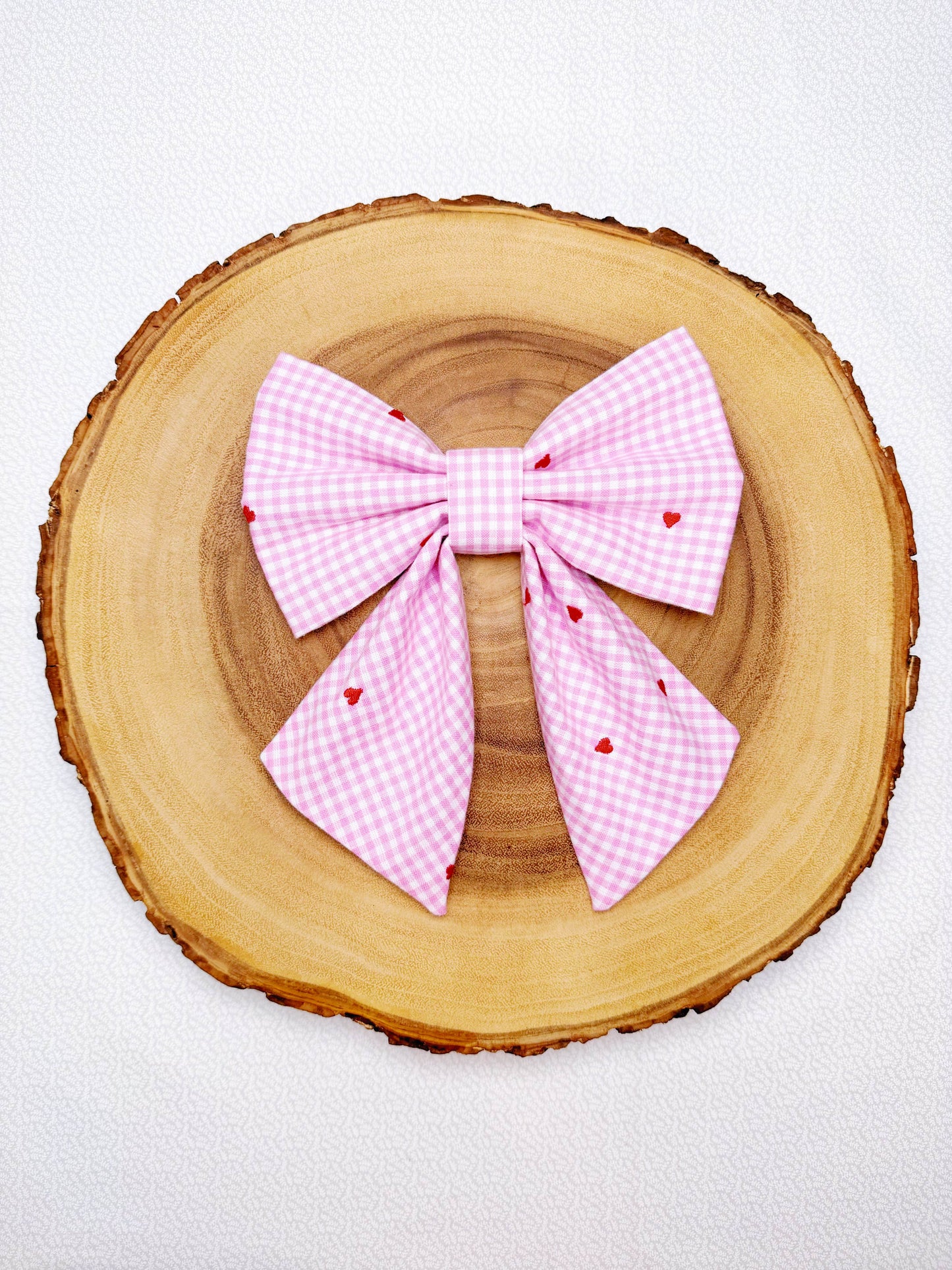 Pink Gingham Hearts Bow