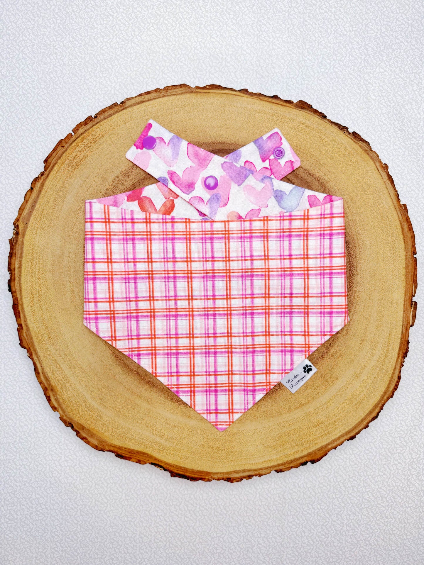 Valentine Watercolor Plaid and Hearts Bandana