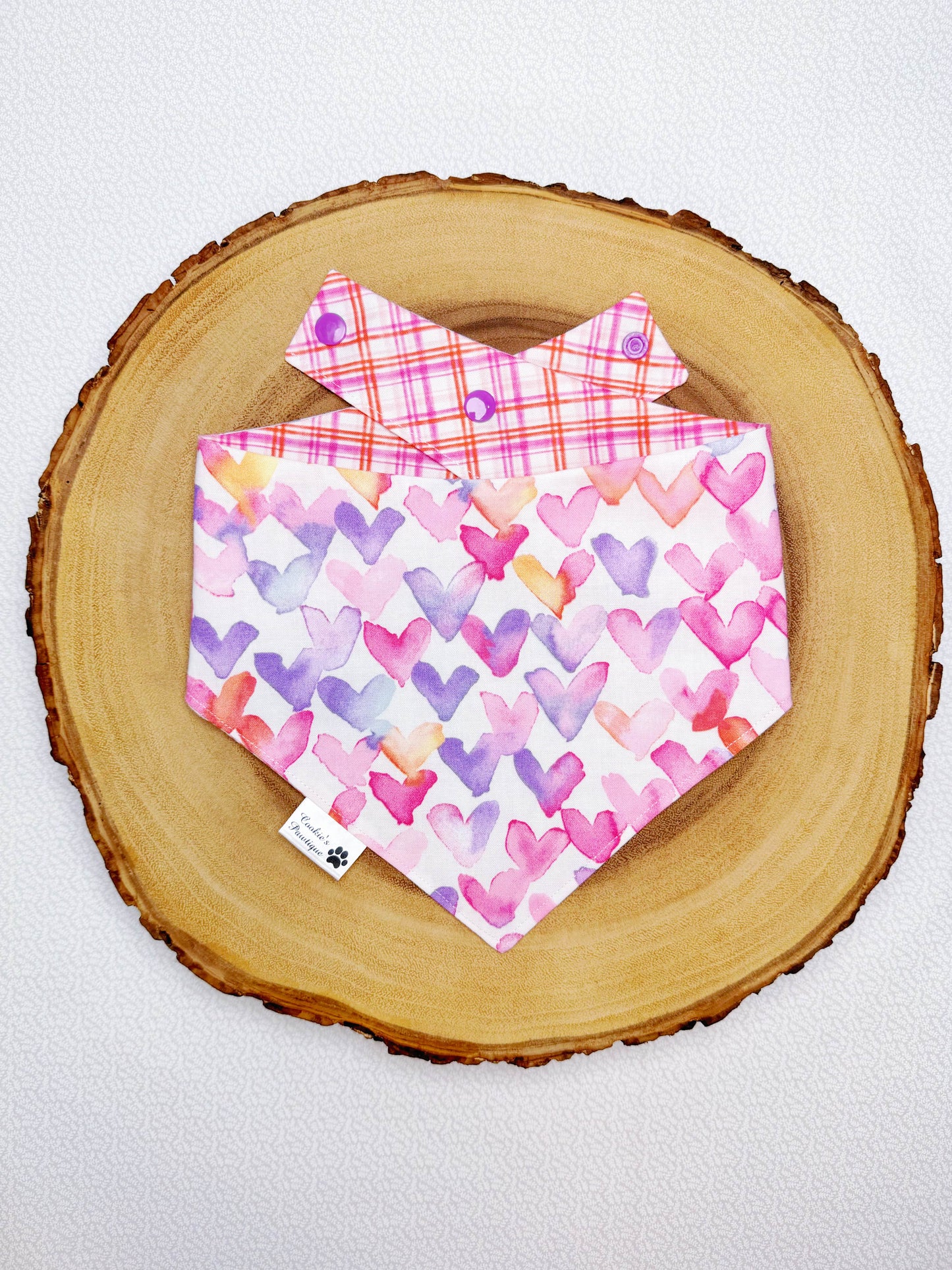 Valentine Watercolor Plaid and Hearts Bandana