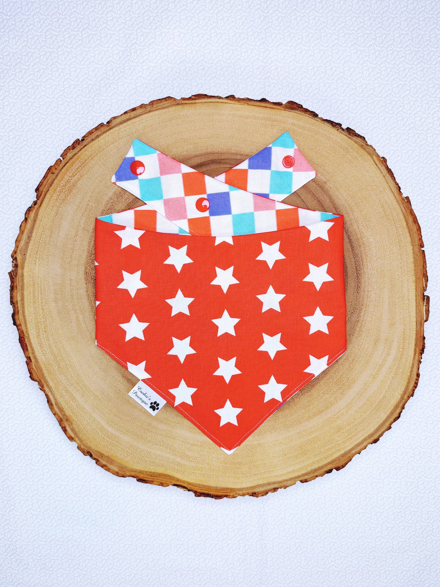 Patriotic Checkerboard And Red Stars Bandana