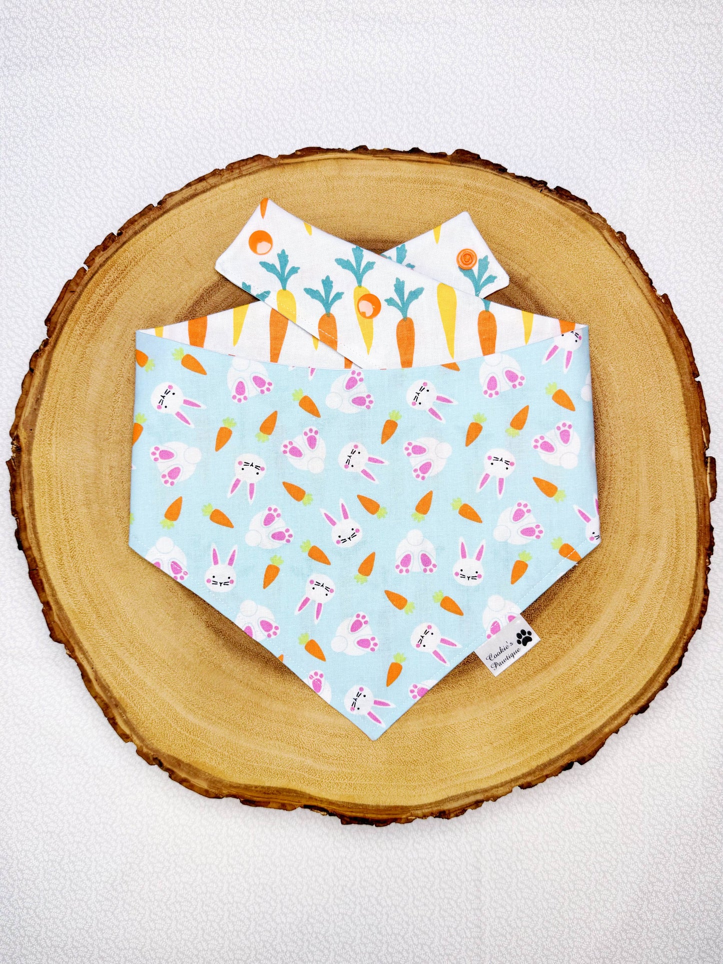 Bunnies and Carrots on Blue Bandana