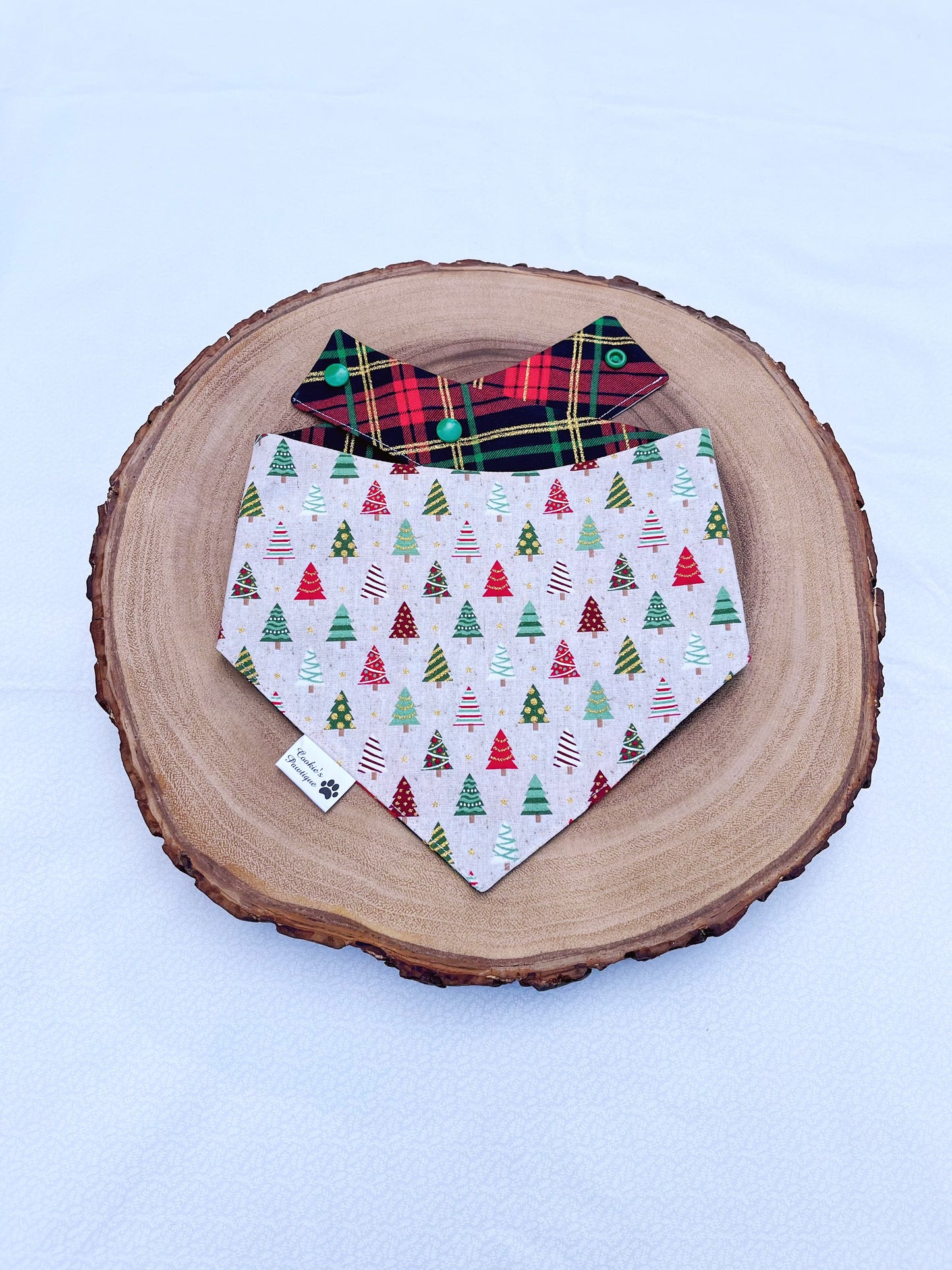 Glitter Plaid and Trees Christmas Bandana