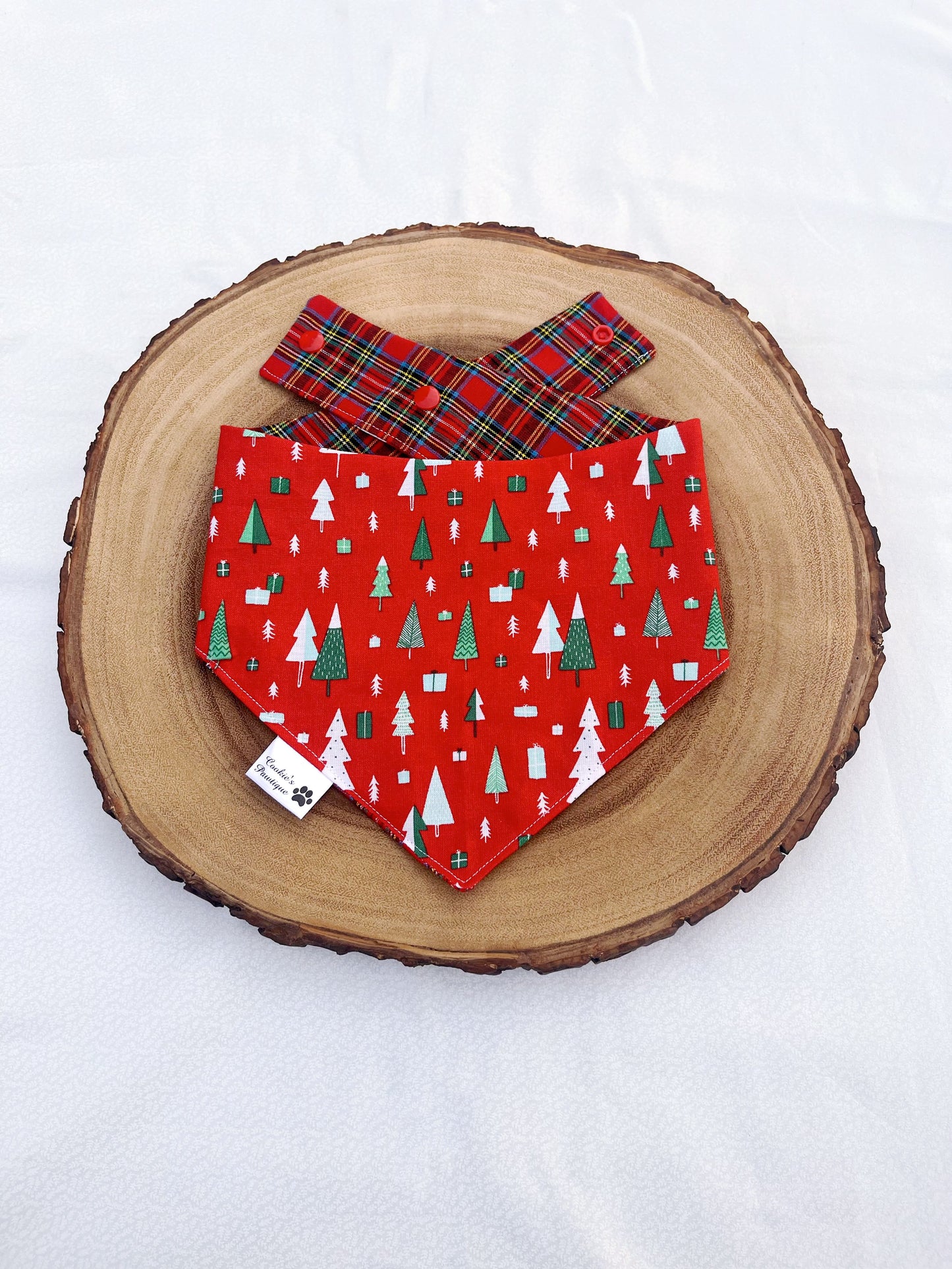 Festive Red Plaid And Trees Bandana