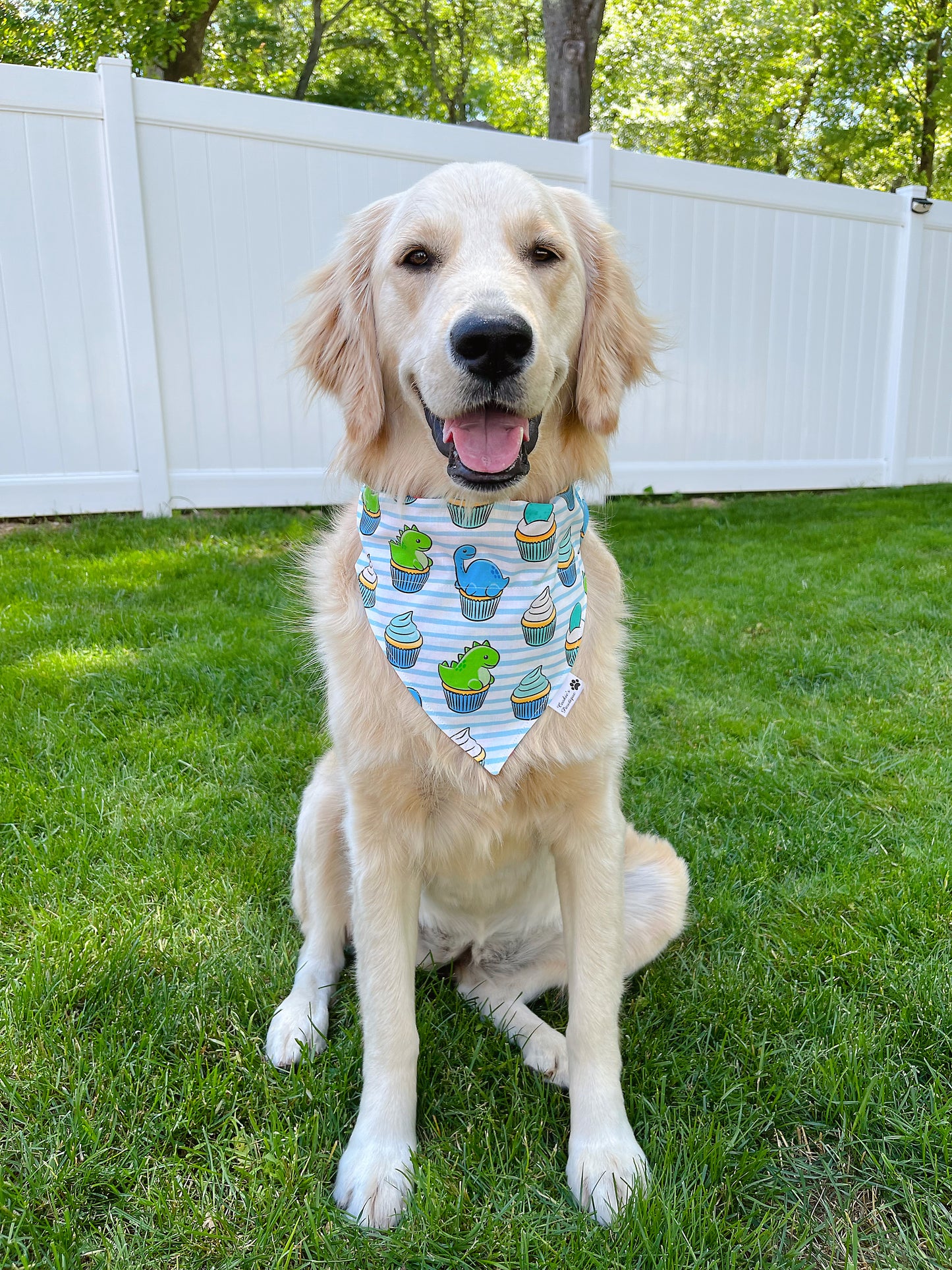 Dino Birthday Cupcakes Bandana - Light Blue