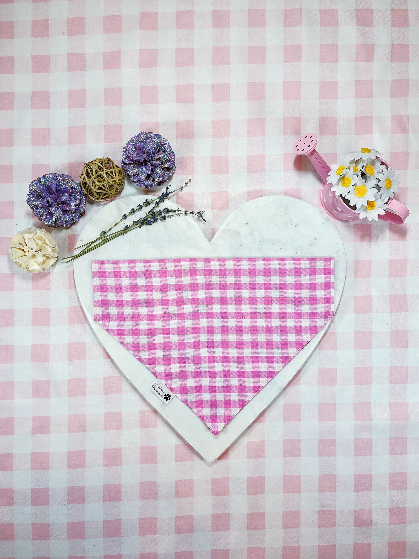 Little Dog Paw With Bone And Pink Plaid Bandana