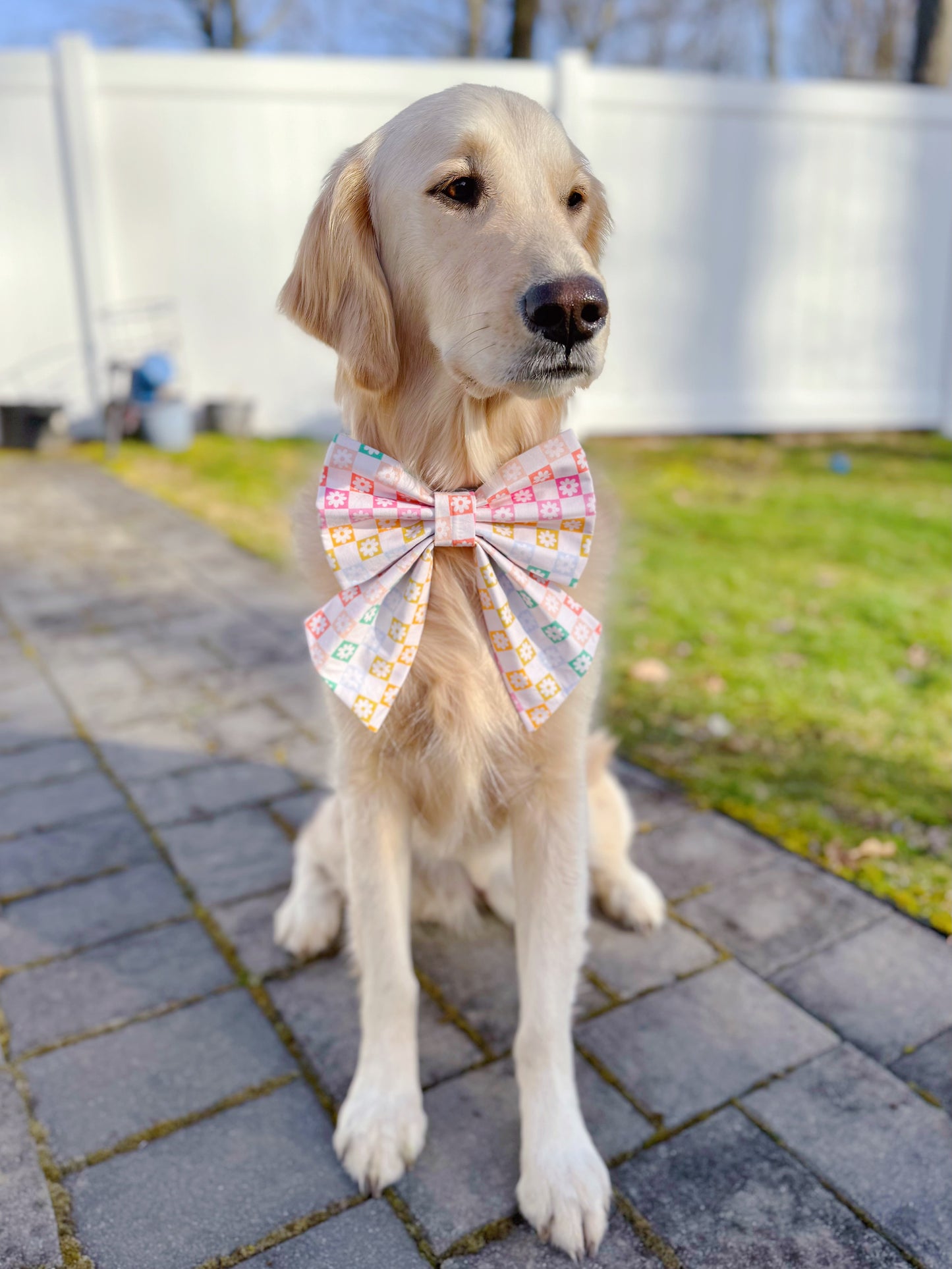 Spring Checkerboard Floral Bow