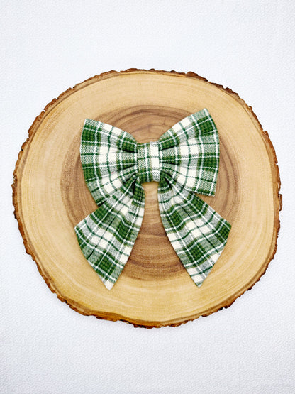 Olive White Plaid Bow