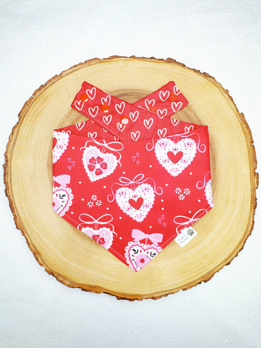 Scalloped Flower Bow Hearts Bandana