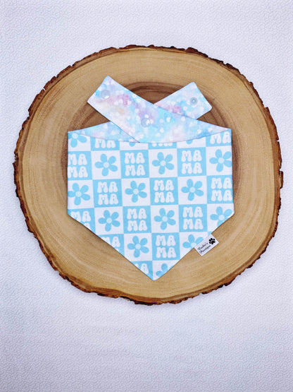 Mama Checkerboard Floral Bandana- Light Blue