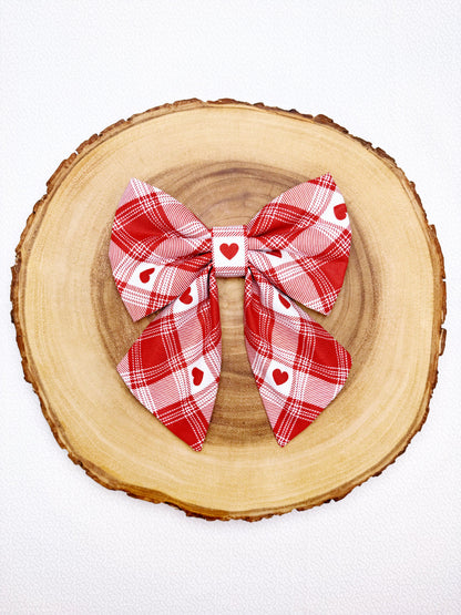 Red Plaid Hearts Bow