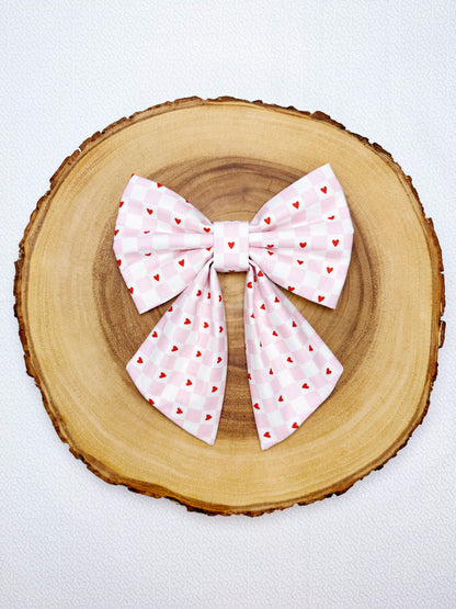 Valentine Checkered Hearts Bow