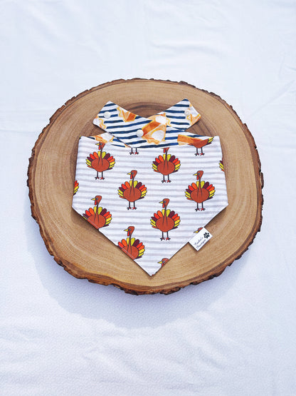 Turkey And Pumpkin Pie Slice On Stripes Bandana