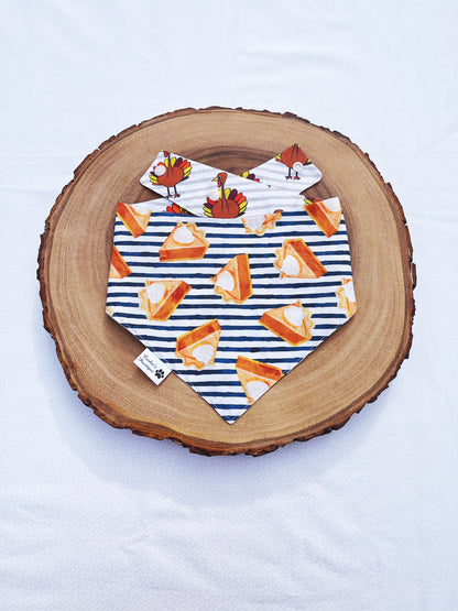 Turkey And Pumpkin Pie Slice On Stripes Bandana