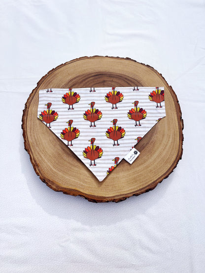 Turkey And Pumpkin Pie Slice On Stripes Bandana