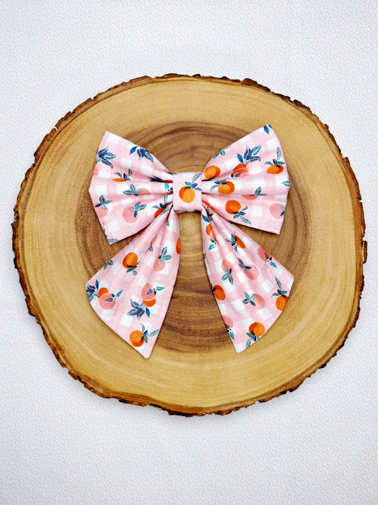 Peaches On Orange Plaid Bow