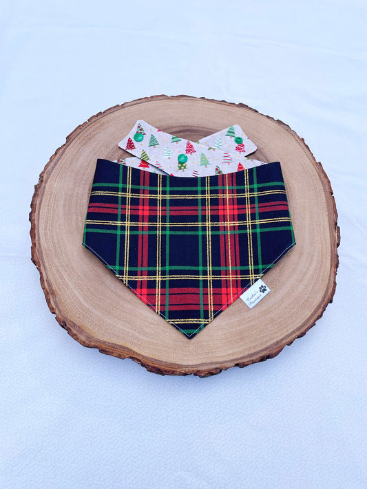 Glitter Plaid and Trees Christmas Bandana