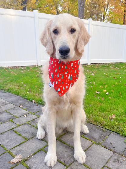 Festive Red Plaid And Trees Bandana