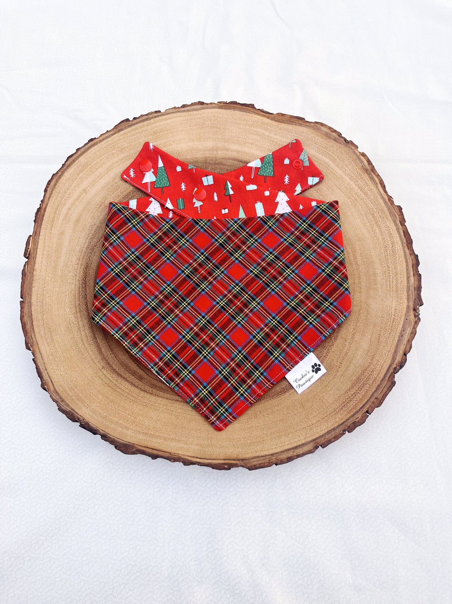 Festive Red Plaid And Trees Bandana