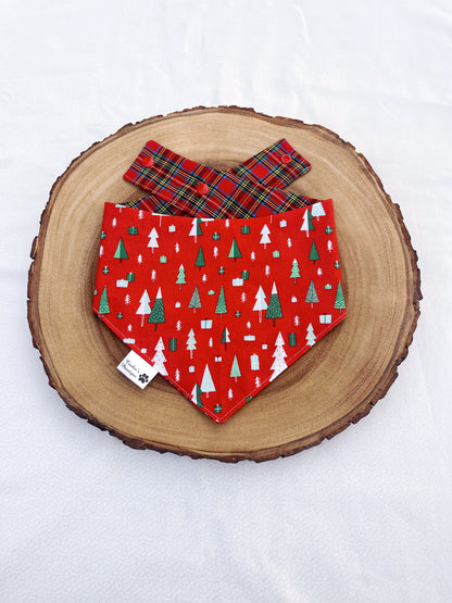 Festive Red Plaid And Trees Bandana