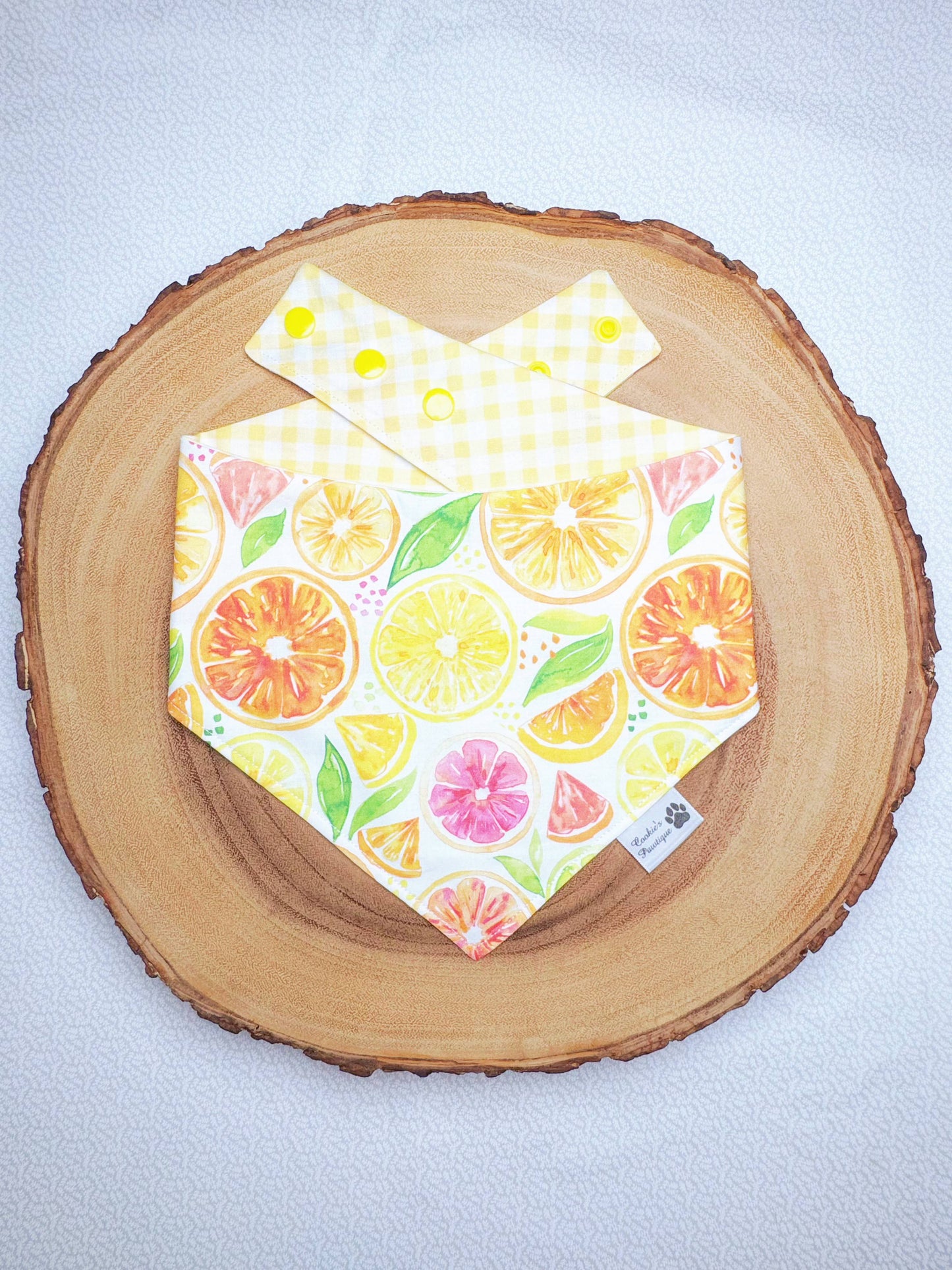 Watercolor Lemon Citrus Slices and Yellow Gingham Bandana