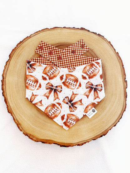 Football Bow and Brown Gingham Bandana