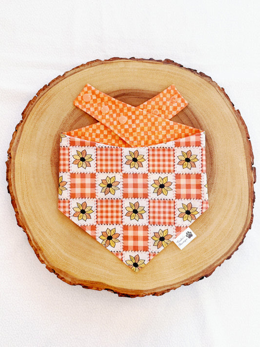 Vintage Sunflowers and Checkers Bandana