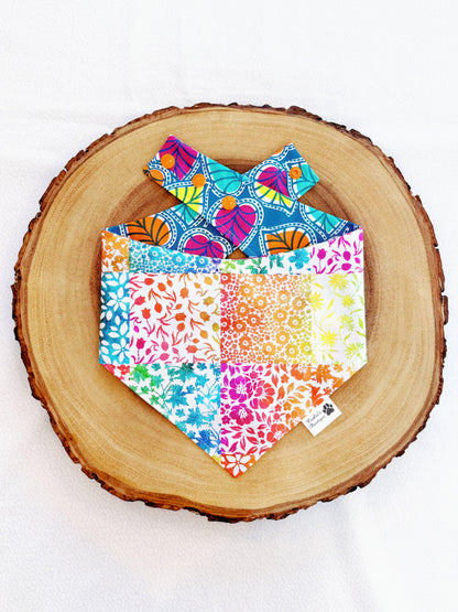 Colorful Fall Patchwork and Leaves Bandana