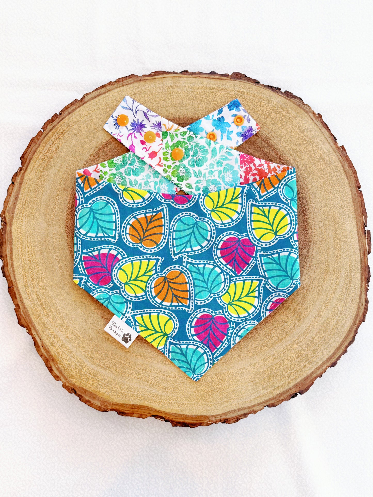 Colorful Fall Patchwork and Leaves Bandana