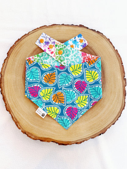 Colorful Fall Patchwork and Leaves Bandana