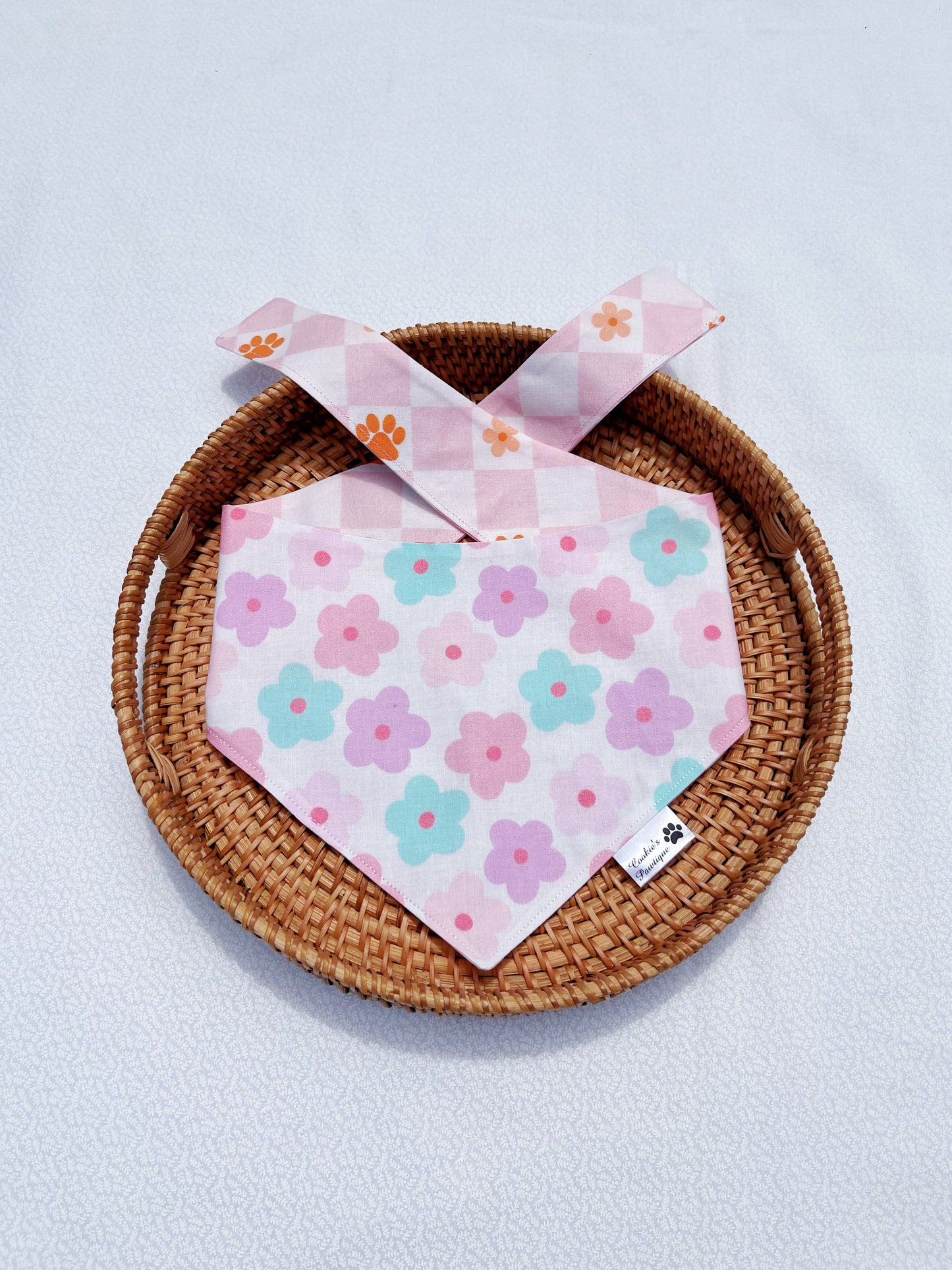 Pastel Daisies And Checkerboard Paws Bandana