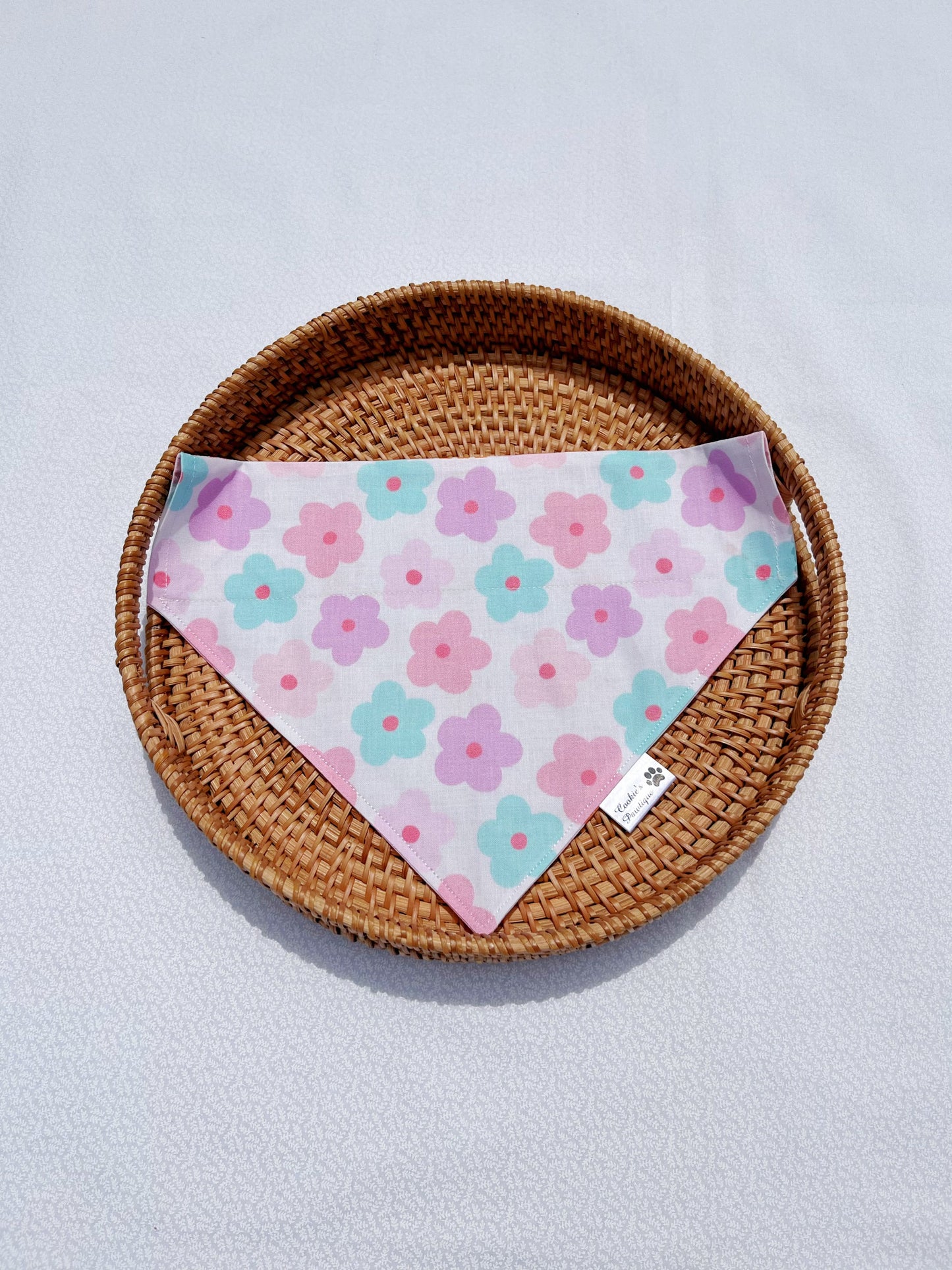 Pastel Daisies And Checkerboard Paws Bandana