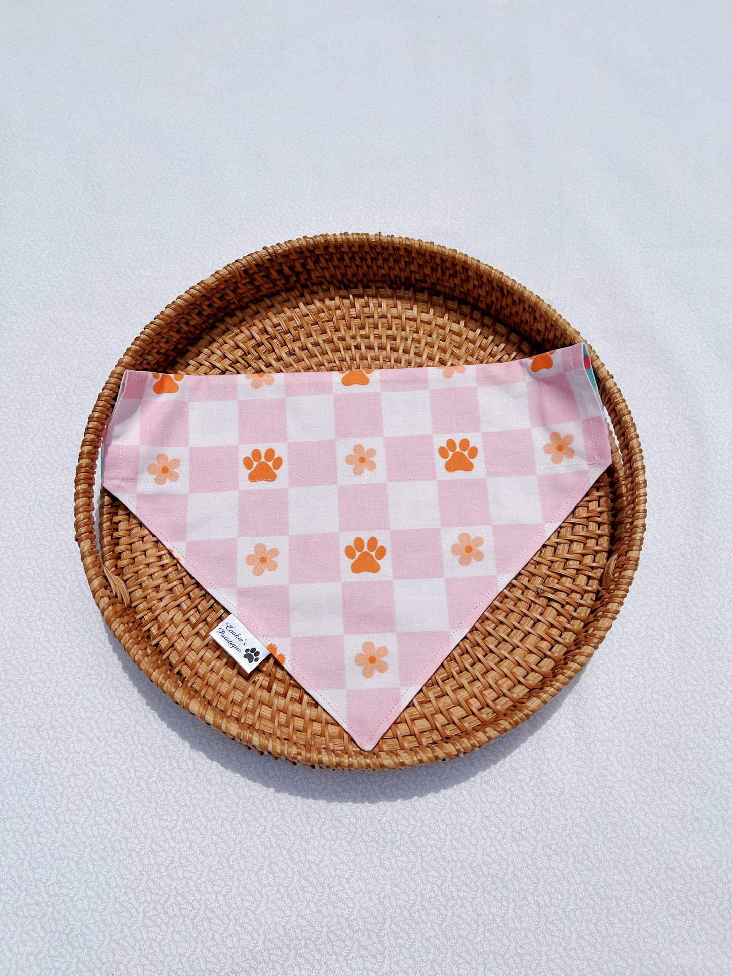 Pastel Daisies And Checkerboard Paws Bandana