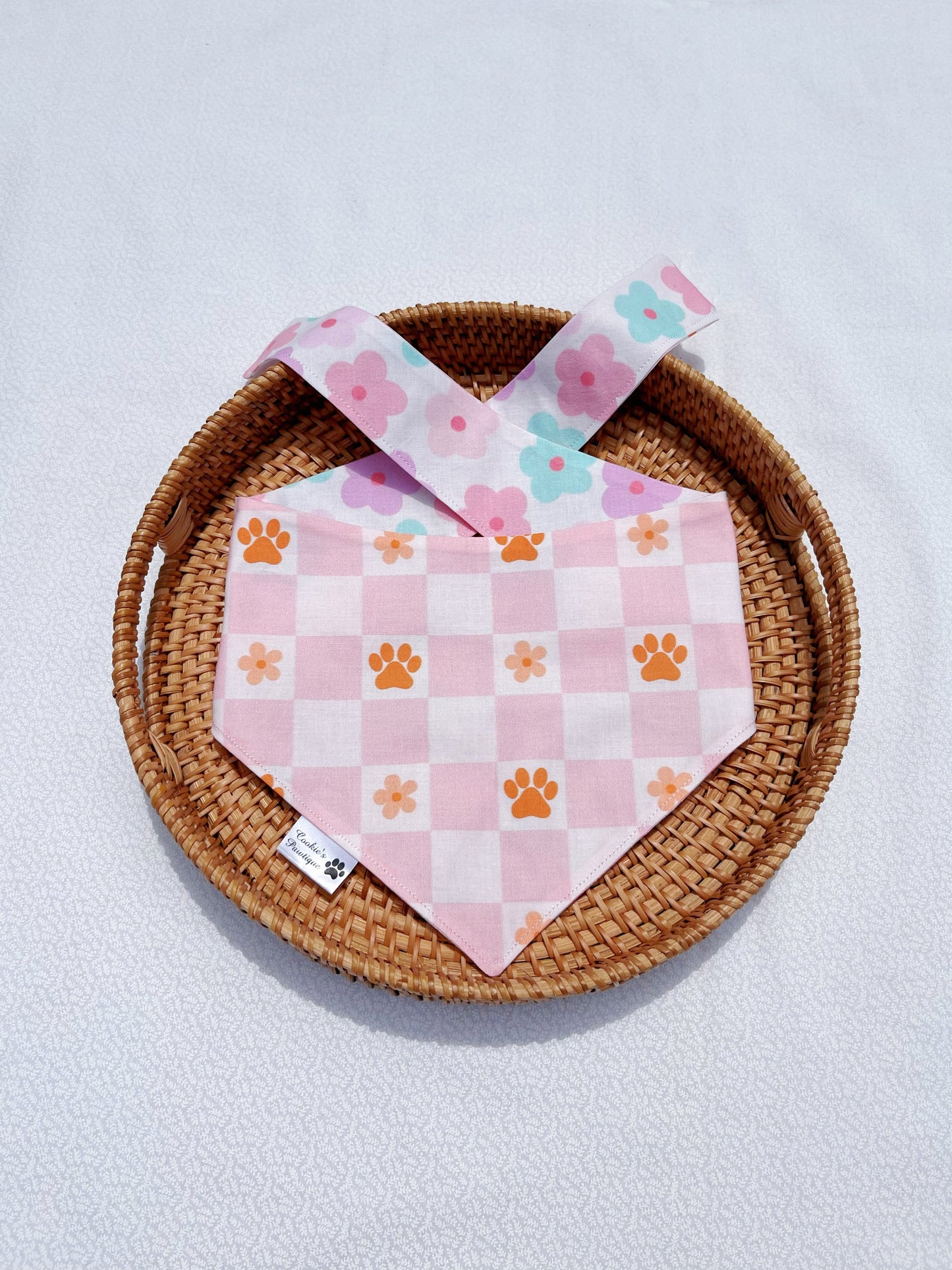 Pastel Daisies And Checkerboard Paws Bandana