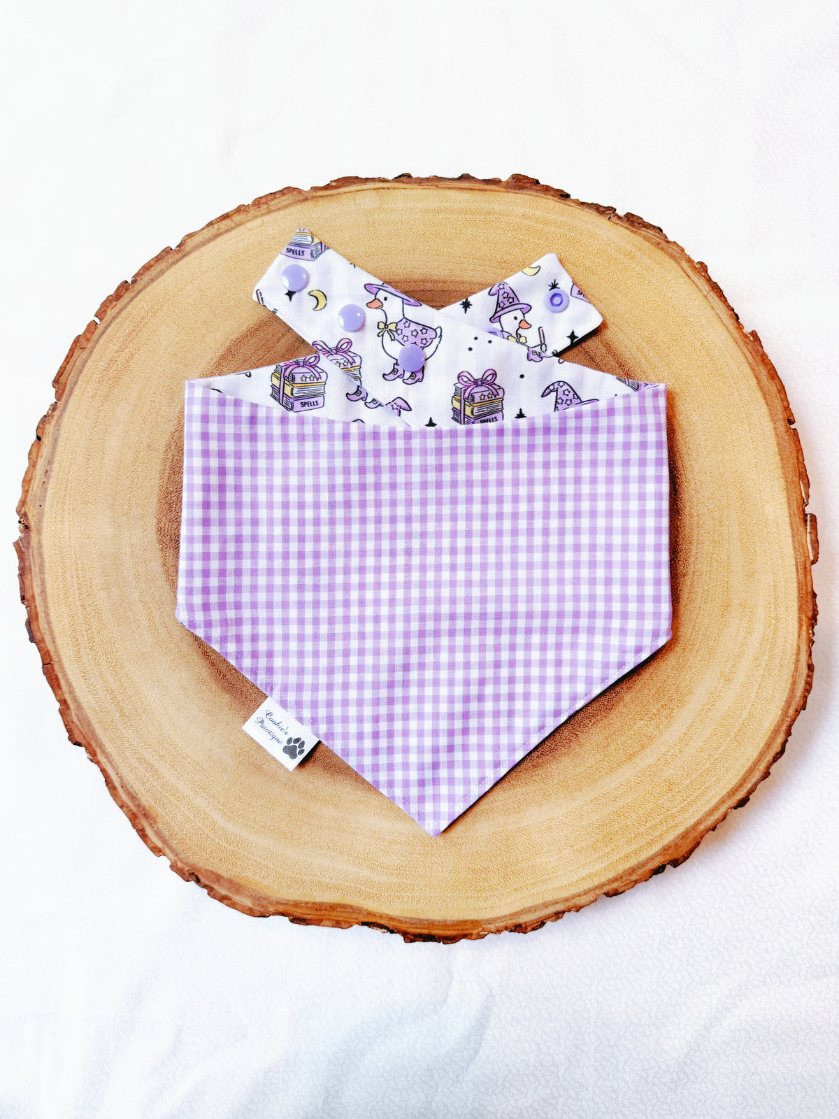 Witch Goose and Purple Gingham Bandana