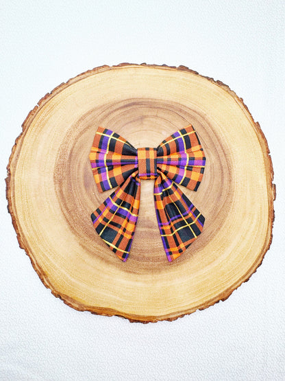Glitter Halloween Plaid Bow