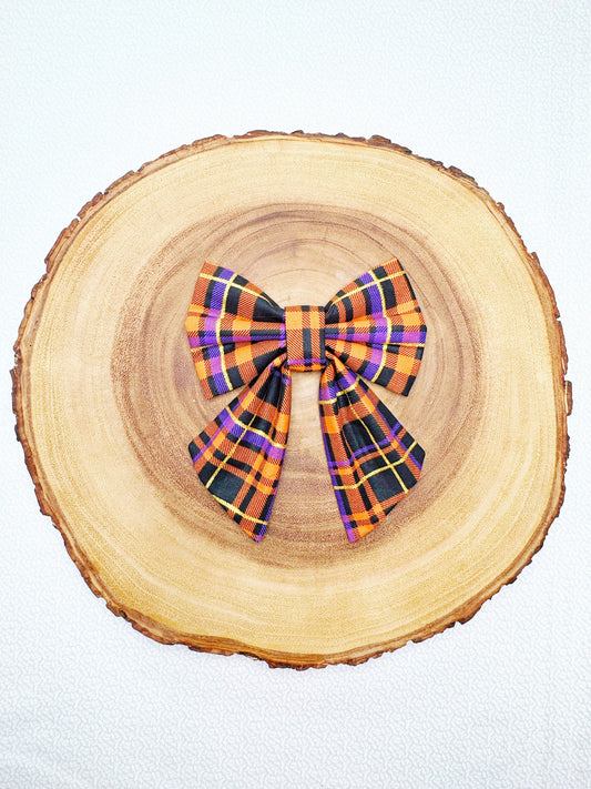 Glitter Halloween Plaid Bow
