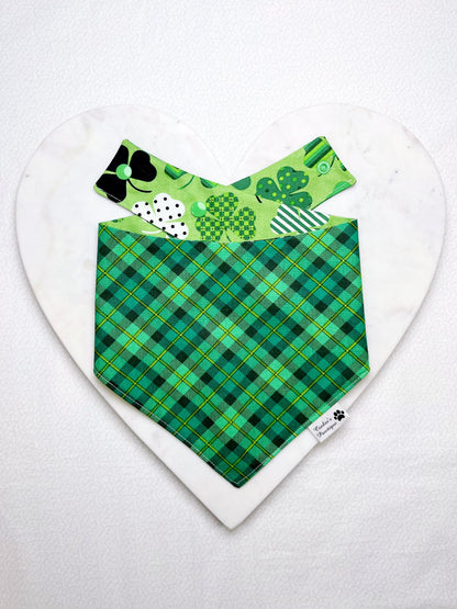 St. Patrick's Day Plaid And Gingham Clovers Bandana