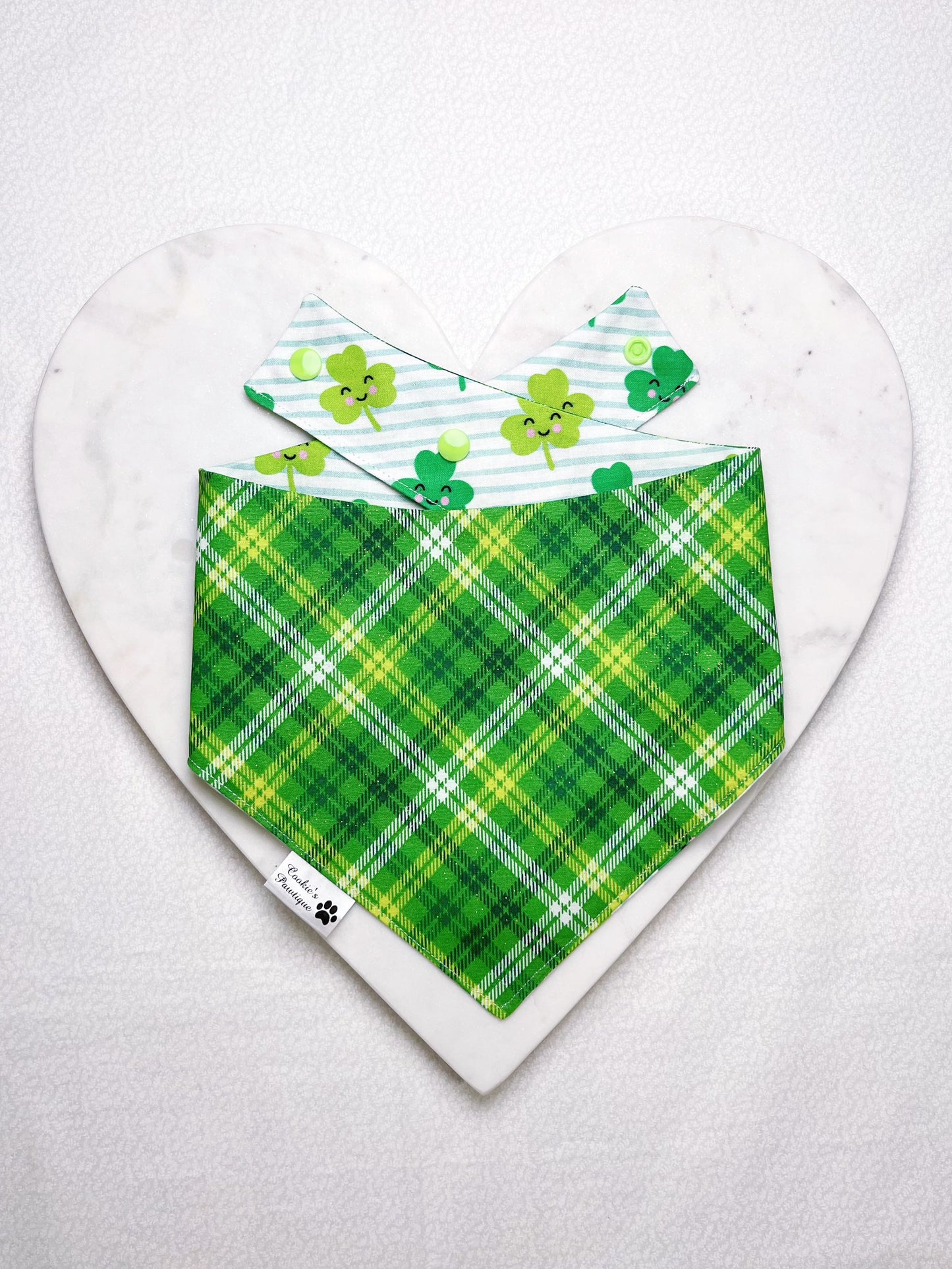 Cute Shamrocks And Glitter Green Plaid Bandana