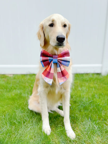 Coral Plaid Bow