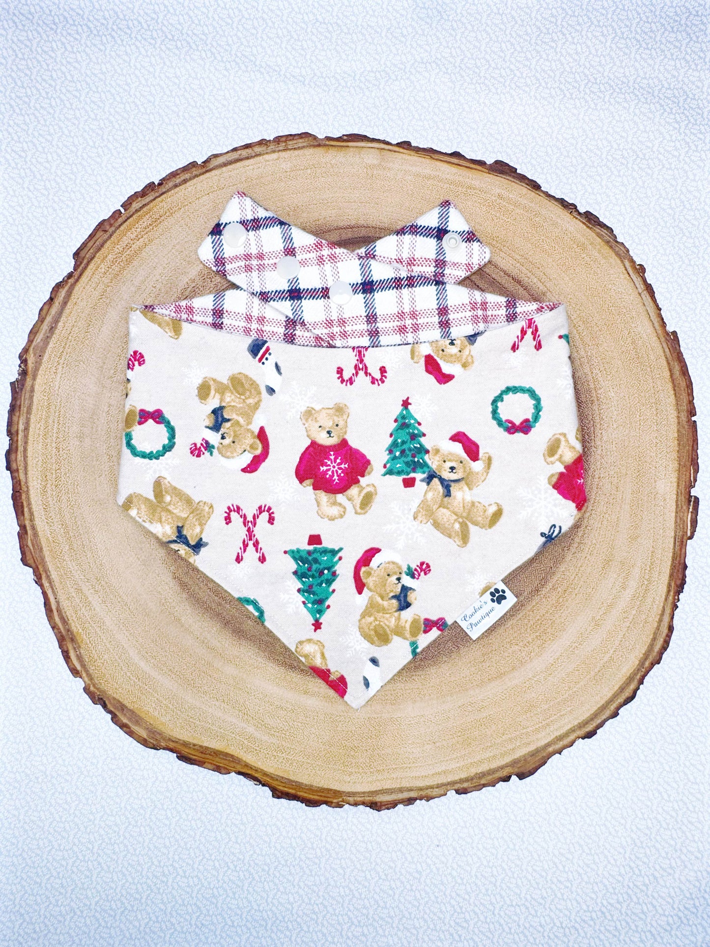 Flannel Christmas Teddy Bears and Plaid Bandana