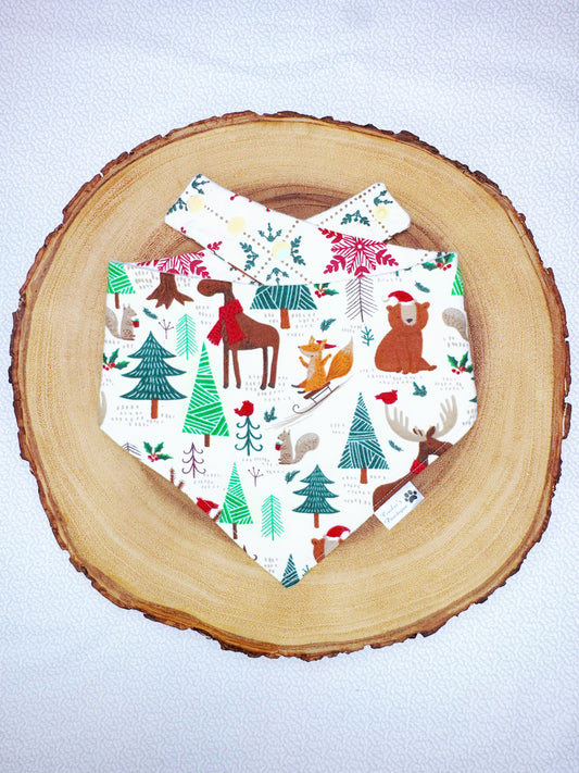 Flannel Winter Forest Friends and Snowflakes Bandana