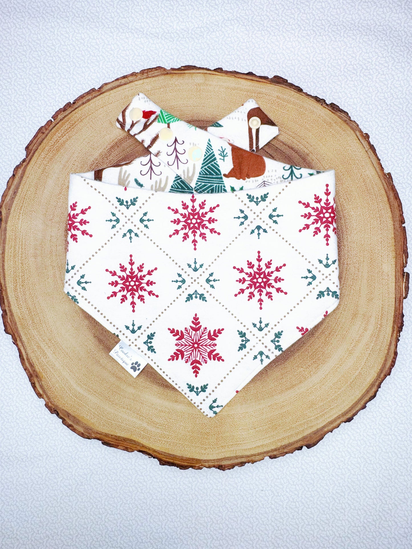 Flannel Winter Forest Friends and Snowflakes Bandana