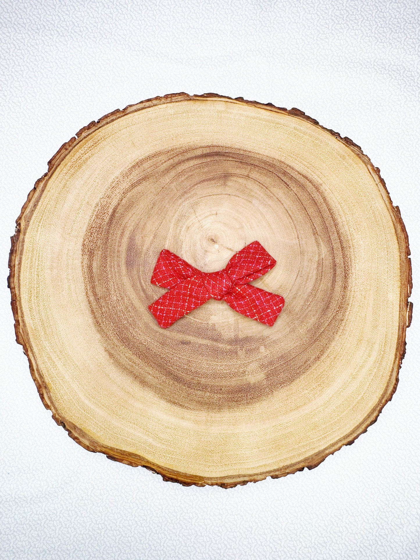 Flannel Christmas Hair Bow - Red