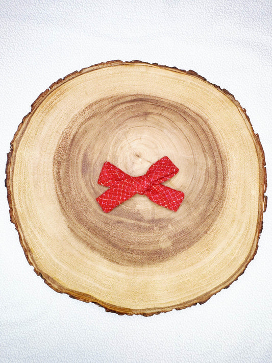 Flannel Christmas Hair Bow - Red