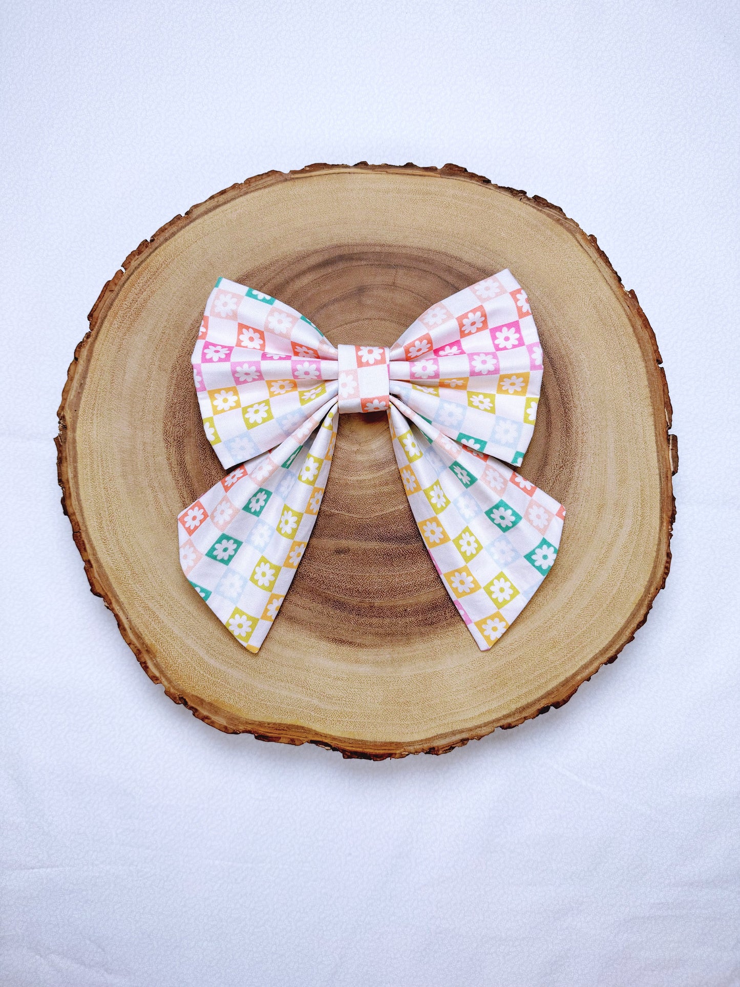 Spring Checkerboard Floral Bow