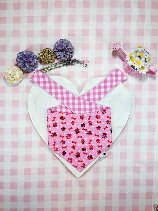 Little Dog Paw With Bone And Pink Plaid Bandana