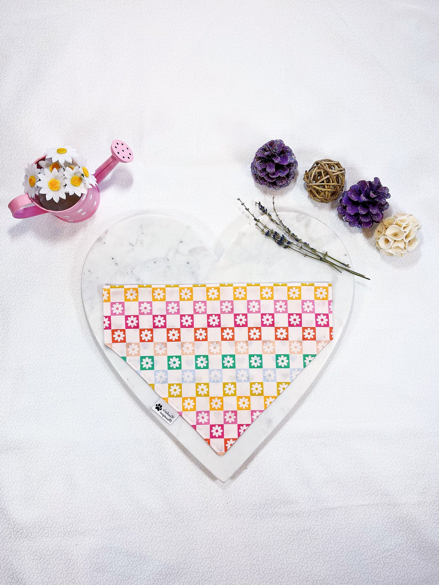 Spring Checkerboard Floral and Rainbow Heart Bandana