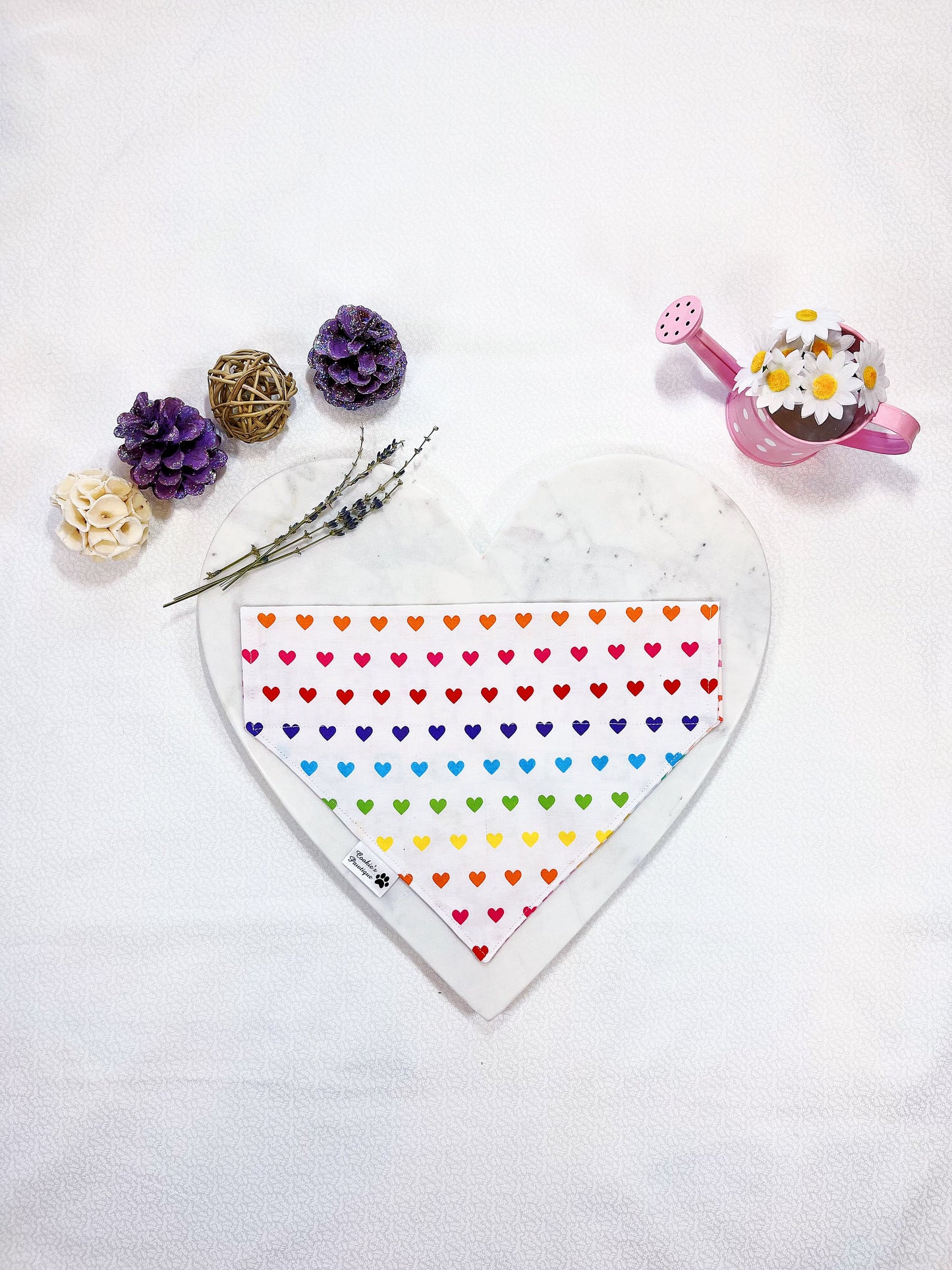 Spring Checkerboard Floral and Rainbow Heart Bandana